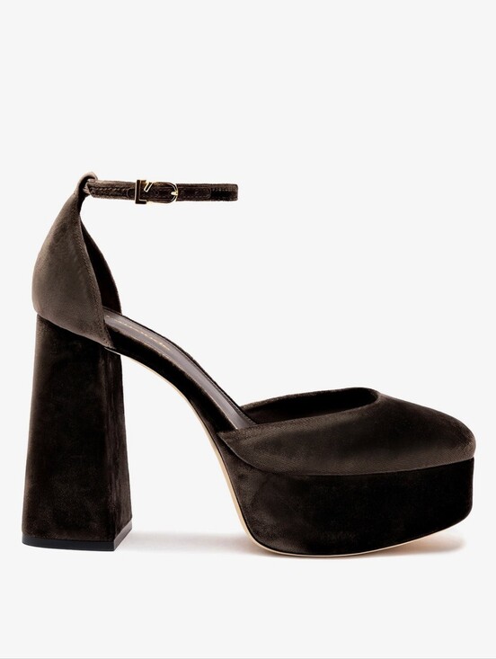 Larroude Shoes - Larroude The Ari Expresso Velvet Brown Platform Ankle-Strap Heels Size 8.5